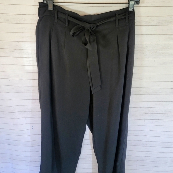 ZARA PAPER BAG WIDE LEG BLACK CROPPED PANTS, sz LARGE - Picture 2 of 9